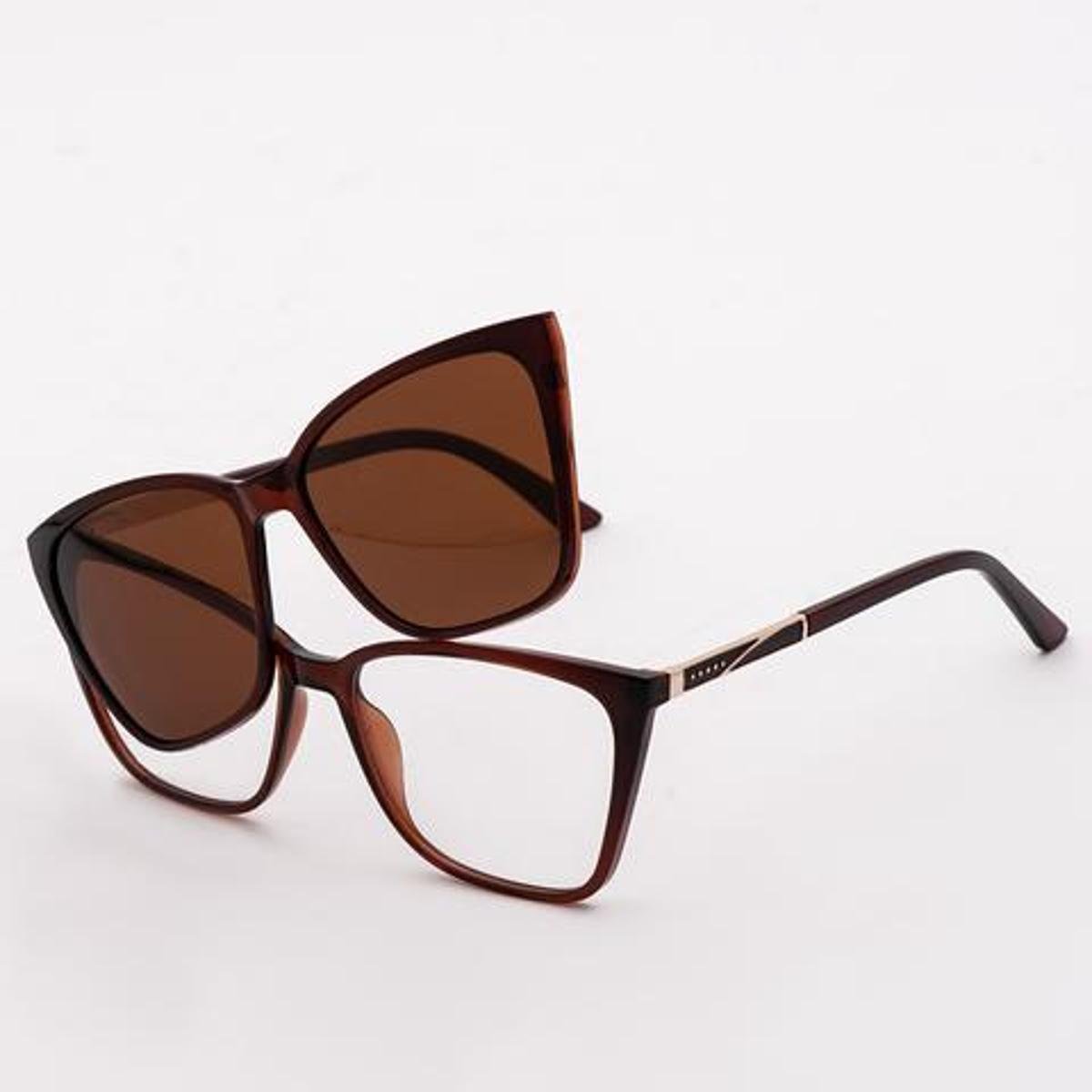 Armação Óculos Clipon 2 Em 1 Grau Feminino Quadrado Praga Menor preço em Armação Óculos Clipon 2 Em 1 Grau Feminino Quadrado Praga