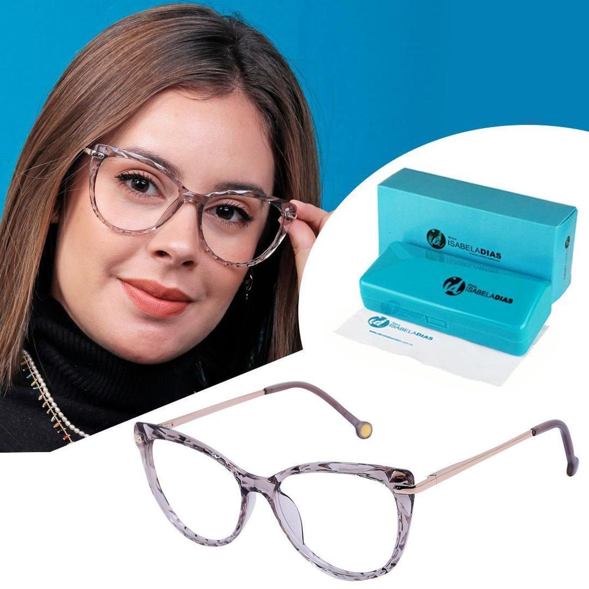 Armação Óculos Grau Feminino Retrô Original Mosaico Isabela Dias  Transparente - Cinza | Zattini