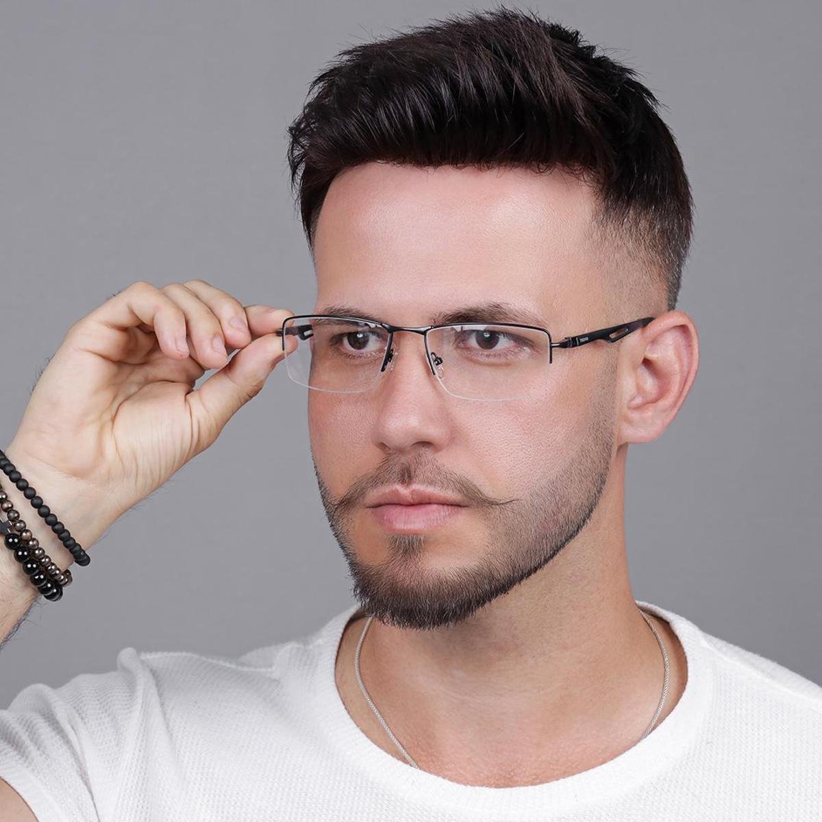 Armação Óculos Masculino De Grau Semi Aro Retangular Hastes 180° Tremix ...