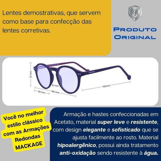 Armação para Óculos de Grau Mackage Unissex Redondo