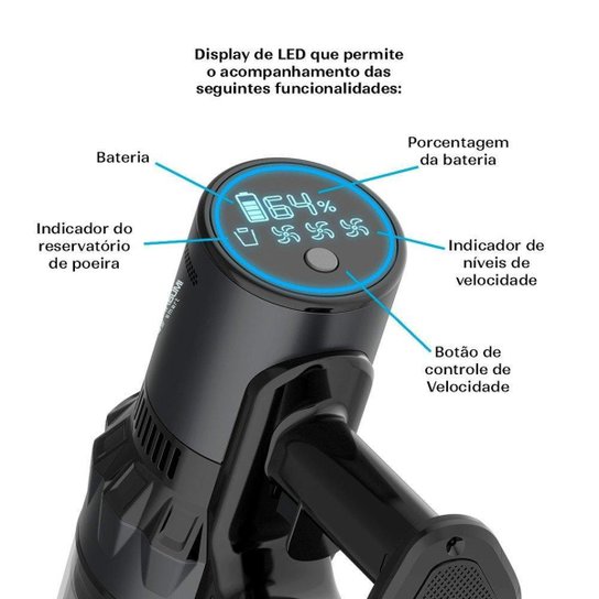 Aspirador de Pó Vertical Sem Fio KABUM! smart Lite, 2 em 1, 500W, Bivolt, 500ml, Preto - KSAV200PT