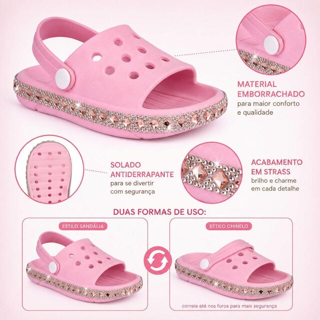 Babuche Infantil Menina Strass Leve Calce Fácil 12.128
