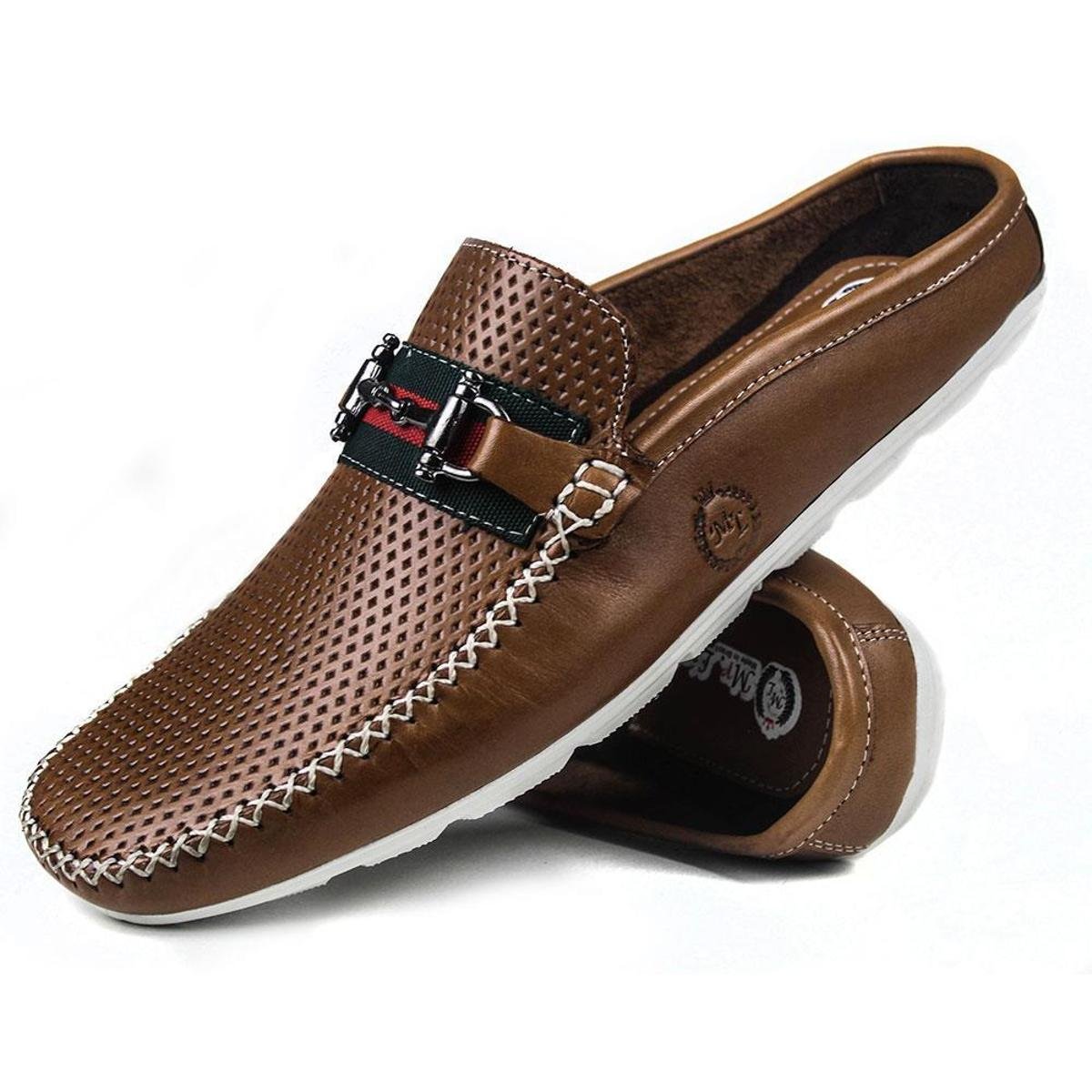 Babuche Mocassim Mr. Light Couro Masculino Confortavel Macio - Marrom |  Zattini