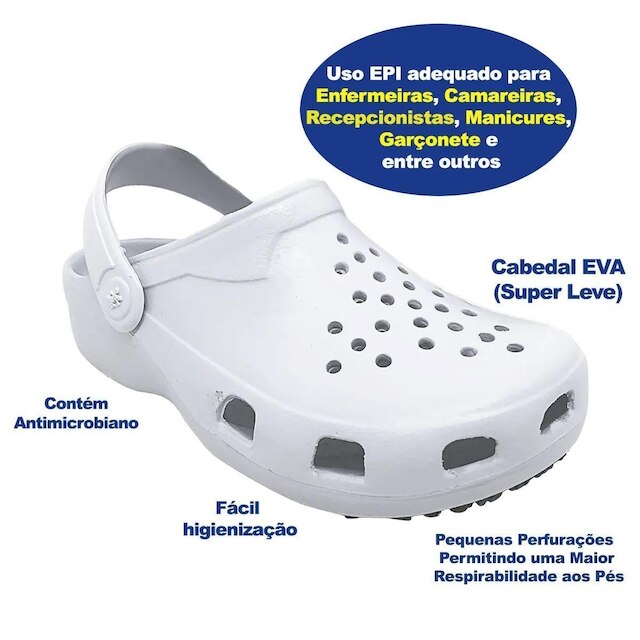 Babuche Profissional SoftWorks Mania Conforto Antiderrapante Trabalho EPI Perfuros EVA BB31 Branco
