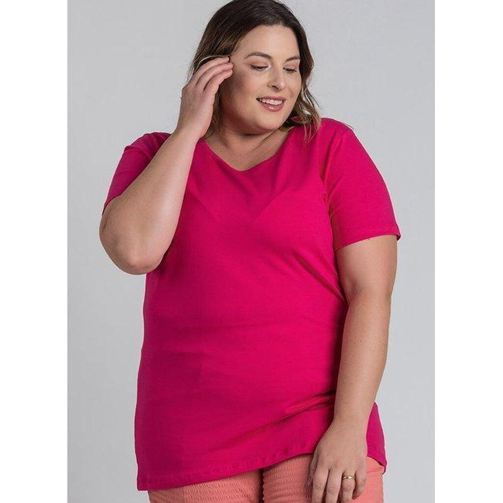Baby Look Feminina Plus Size Decote Redondo Manga Curta - Serena