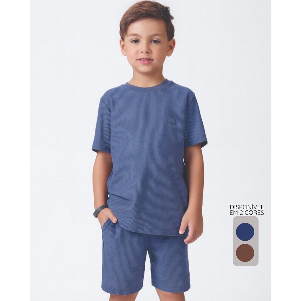 Bermuda Aurora verão casual leve confortável moderna infantil - Marrom e Jeans - Menino 1 a 14 anos