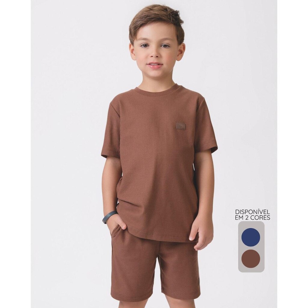 Bermuda Aurora verão casual leve confortável moderna infantil - Marrom e Jeans - Menino 1 a 14 anos