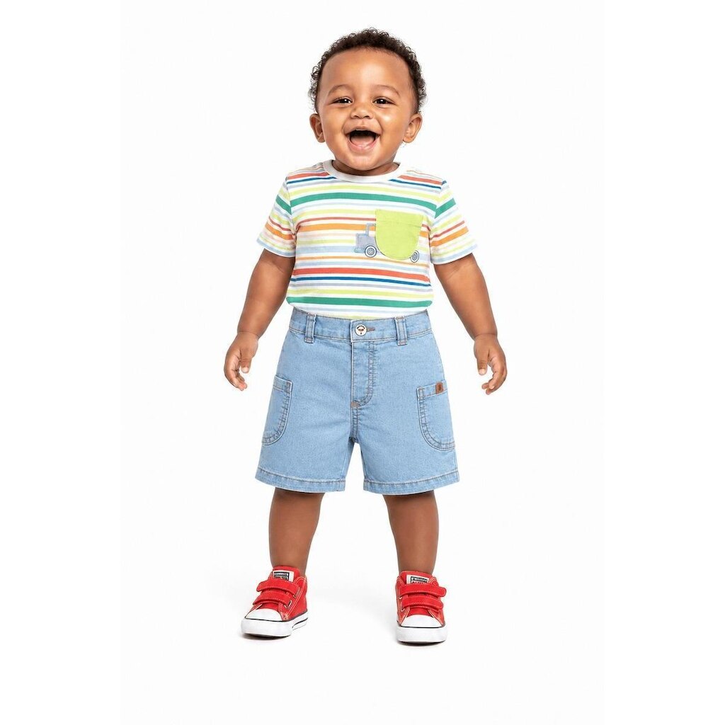 Bermuda Bebê Menino Meios de Transporte Alphabeto Jeans