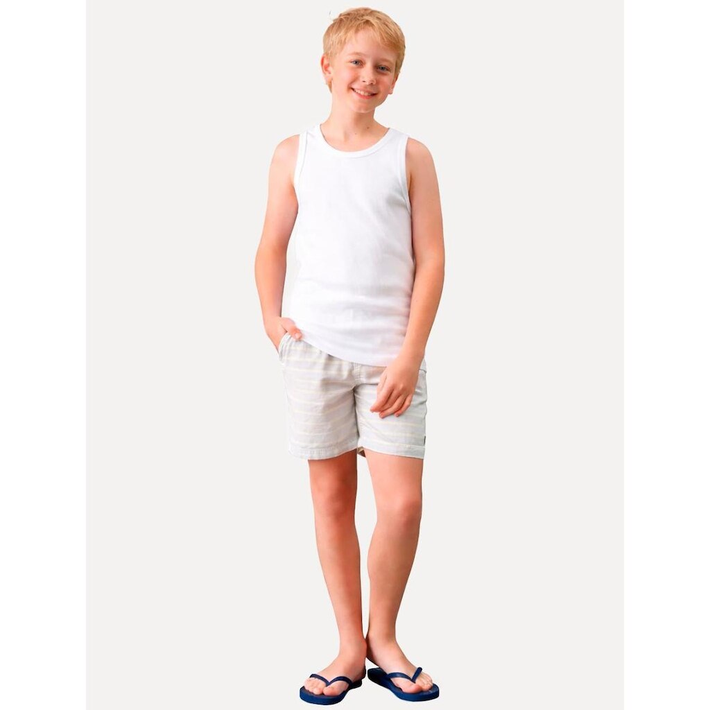 Bermuda Calvin Klein Jeans Infantil Elástico Listras Azul Claro/Caqui Claro