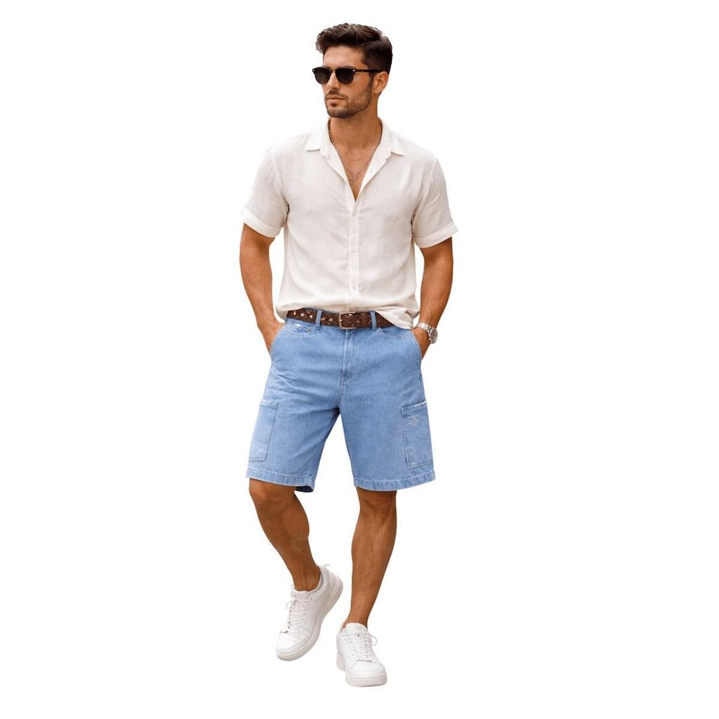 Bermuda Cargo Reta Pedal Casual Masculina Max Denim 12106 Jeans