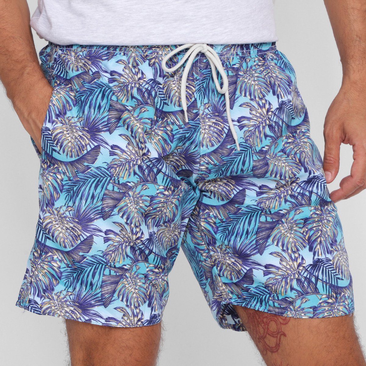 Bermuda D'Água Gajang Floral Masculina - Azul Menor preço em Bermuda D'Água Gajang Floral Masculina - Azul