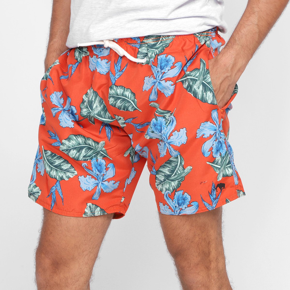 Bermuda D'Água Gajang Floral Masculina - Laranja Menor preço em Bermuda D'Água Gajang Floral Masculina - Laranja