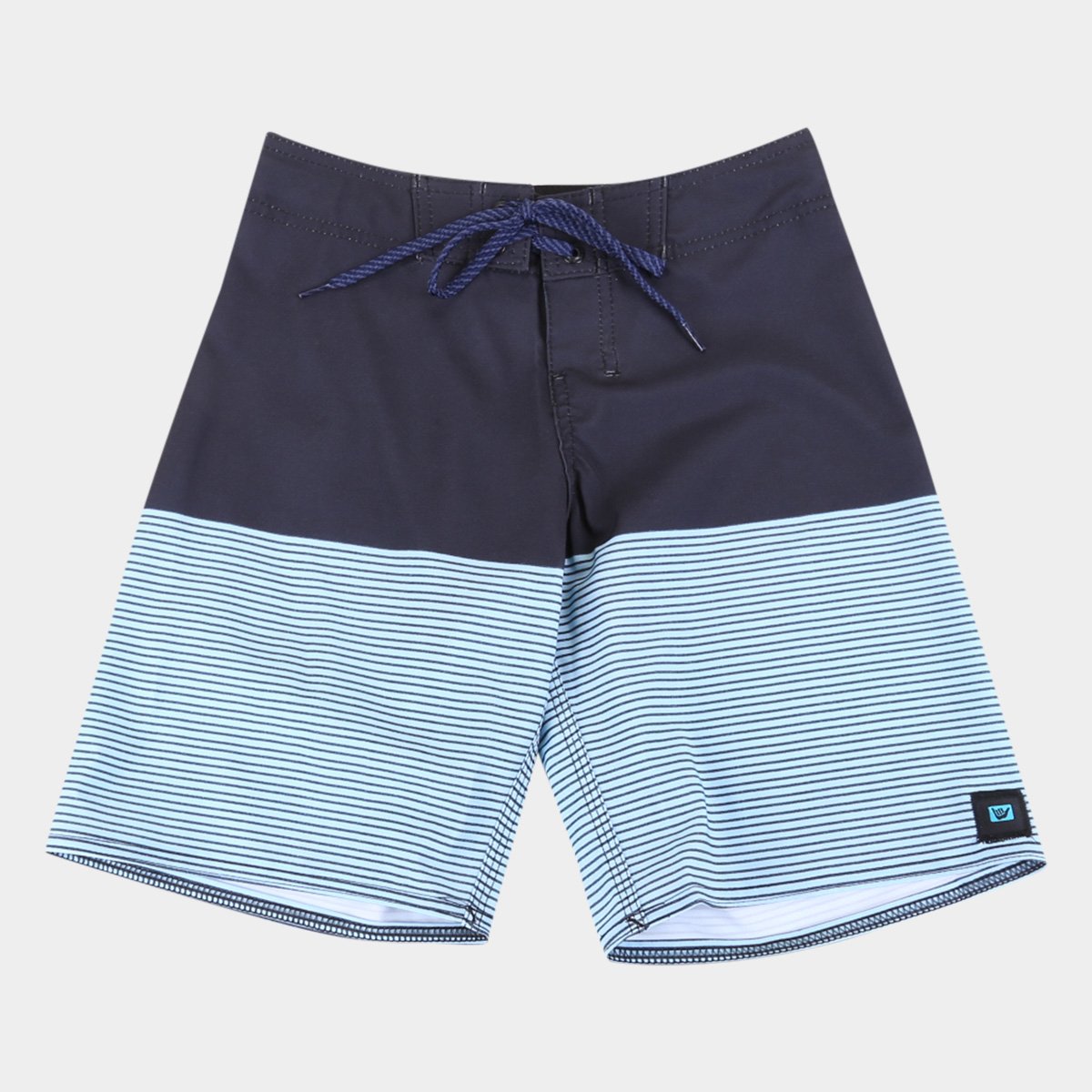 Bermuda D'Água Juvenil Hang Loose Listrada Masculina - Preto+Azul Menor preço em Bermuda D'Água Juvenil Hang Loose Listrada Masculina - Preto+Azul
