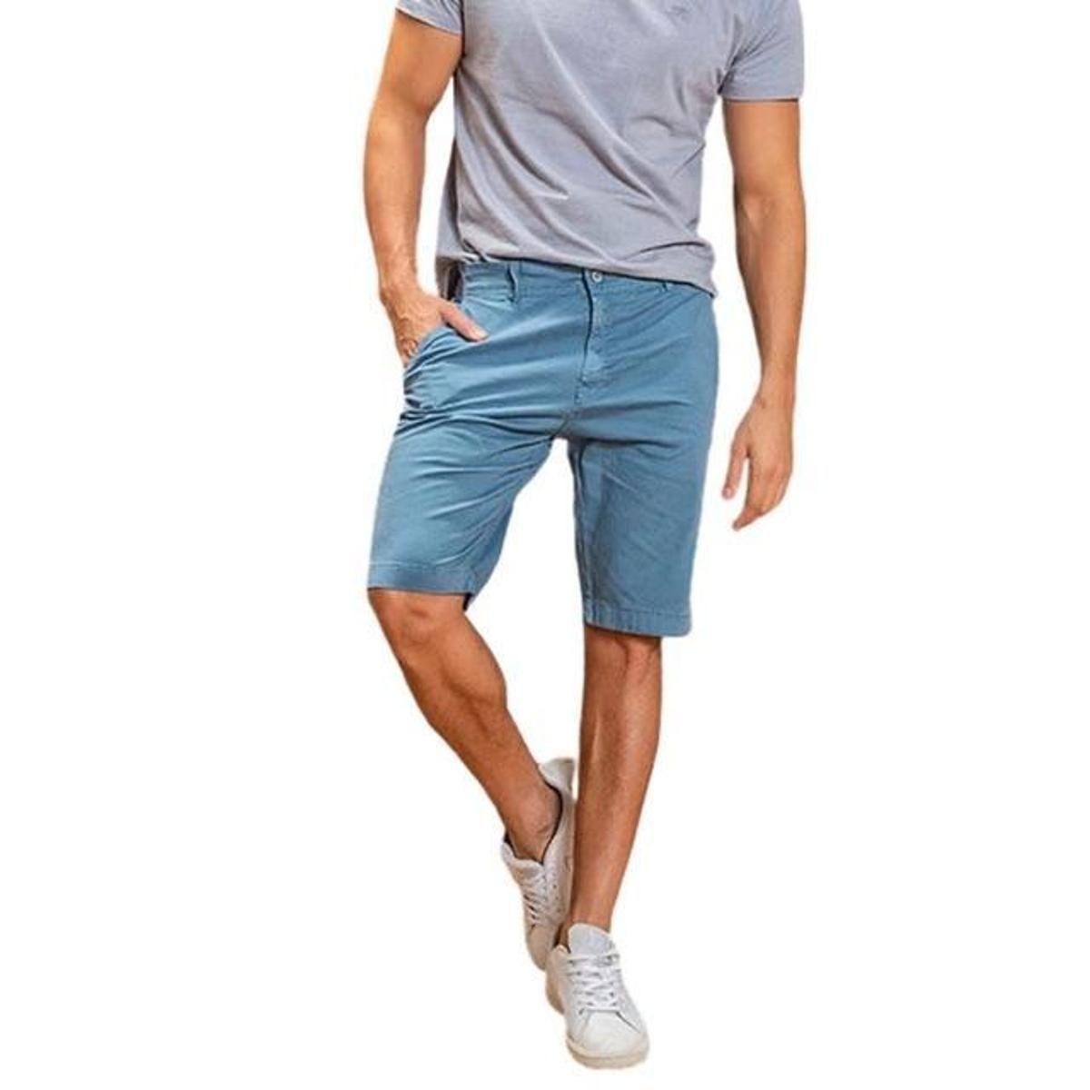 Bermuda de Sarja Masculina Esporte Fino - Azul Petróleo Menor preço em Bermuda de Sarja Masculina Esporte Fino - Azul Petróleo