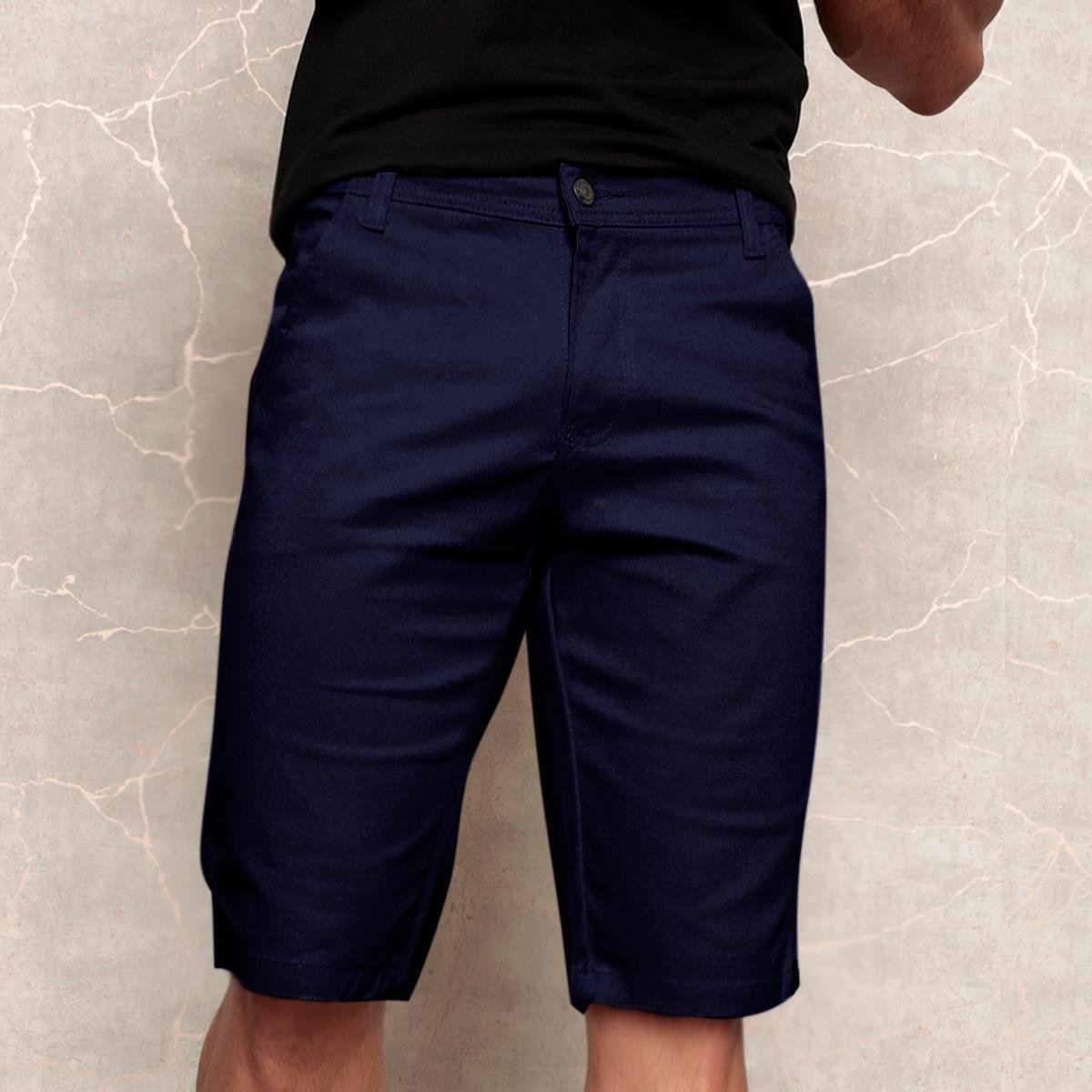 Bermuda De Sarja Masculina Slim Color Alfaiataria Sport Fino Azul Menor preço em Bermuda De Sarja Masculina Slim Color Alfaiataria Sport Fino Azul