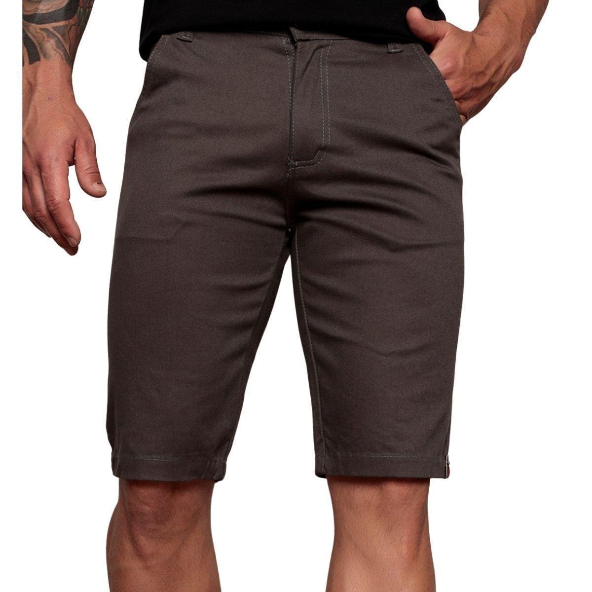Bermuda De Sarja Masculina Slim Color Alfaiataria Sport Fino - Cinza Menor preço em Bermuda De Sarja Masculina Slim Color Alfaiataria Sport Fino - Cinza