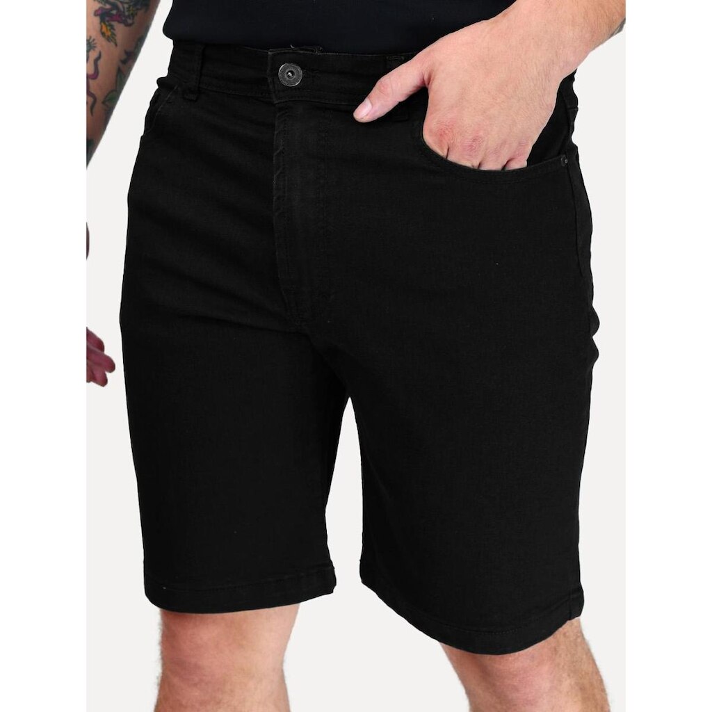 Bermuda Ellus Jeans Masculina First Black Long Preta