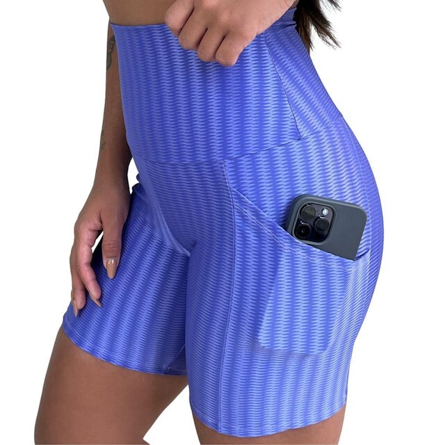 Bermuda Feminina Cós Alto Academia Short Bolso Lateral