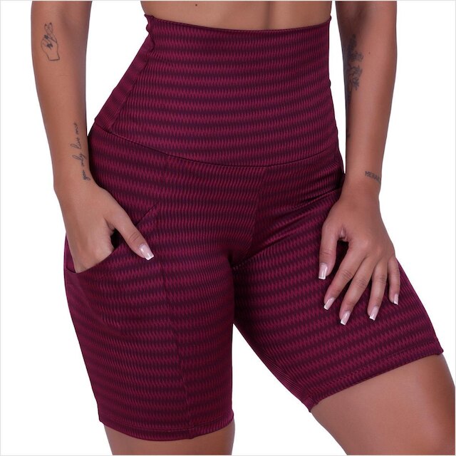 Bermuda Feminina Cós Alto Academia Short Bolso Lateral
