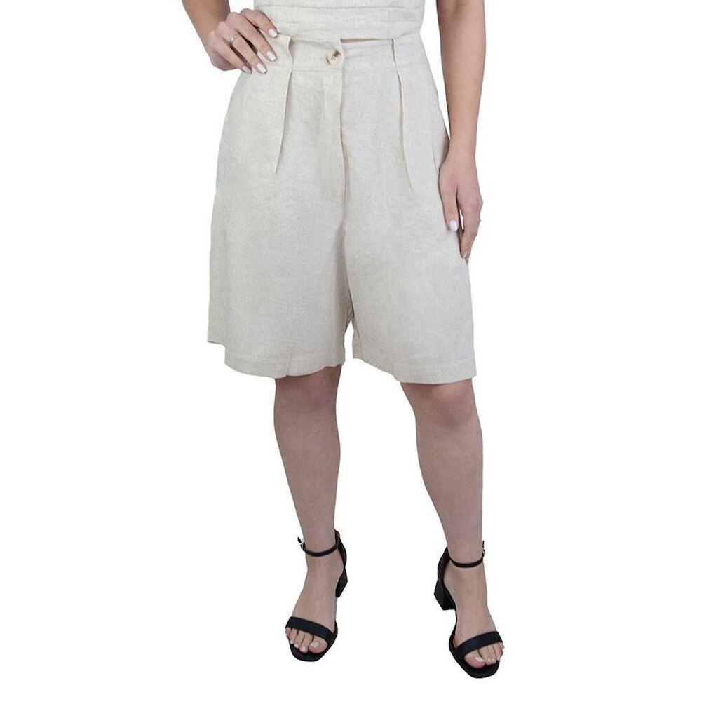 Bermuda Feminina Parado no Ar Linho Plus Size Off White - 85