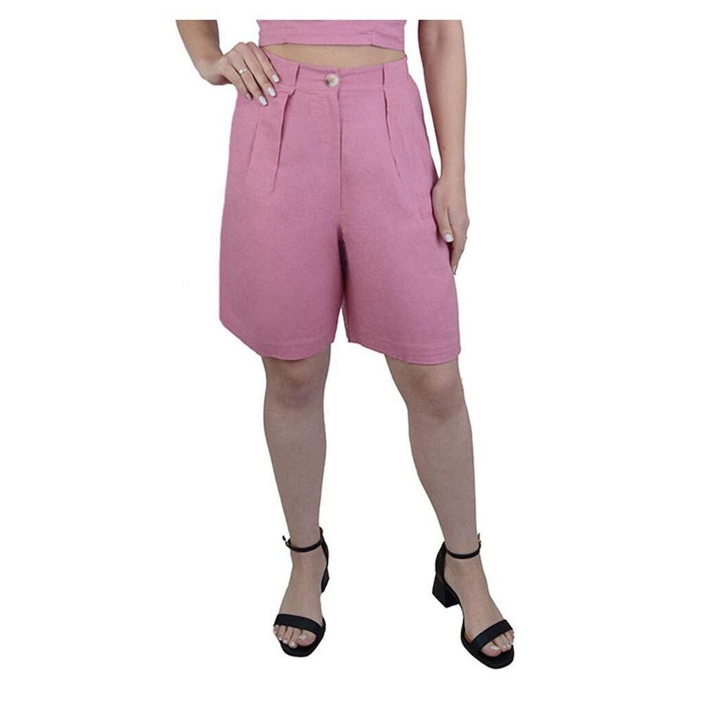 Bermuda Feminina Parado no Ar Linho Plus Size Rosa - 850