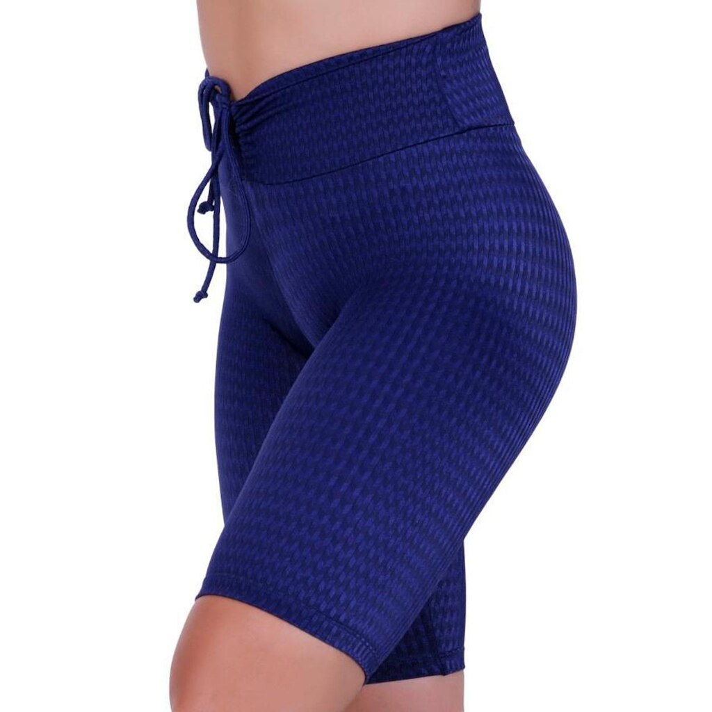 Bermuda fitness feminina cós franzido cirre texturizado