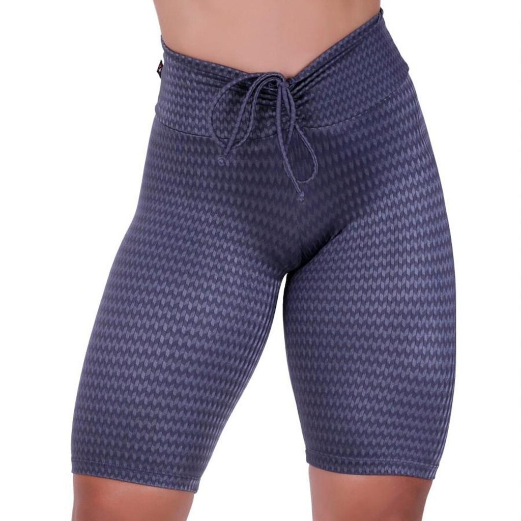 Bermuda fitness feminina cós franzido cirre texturizado