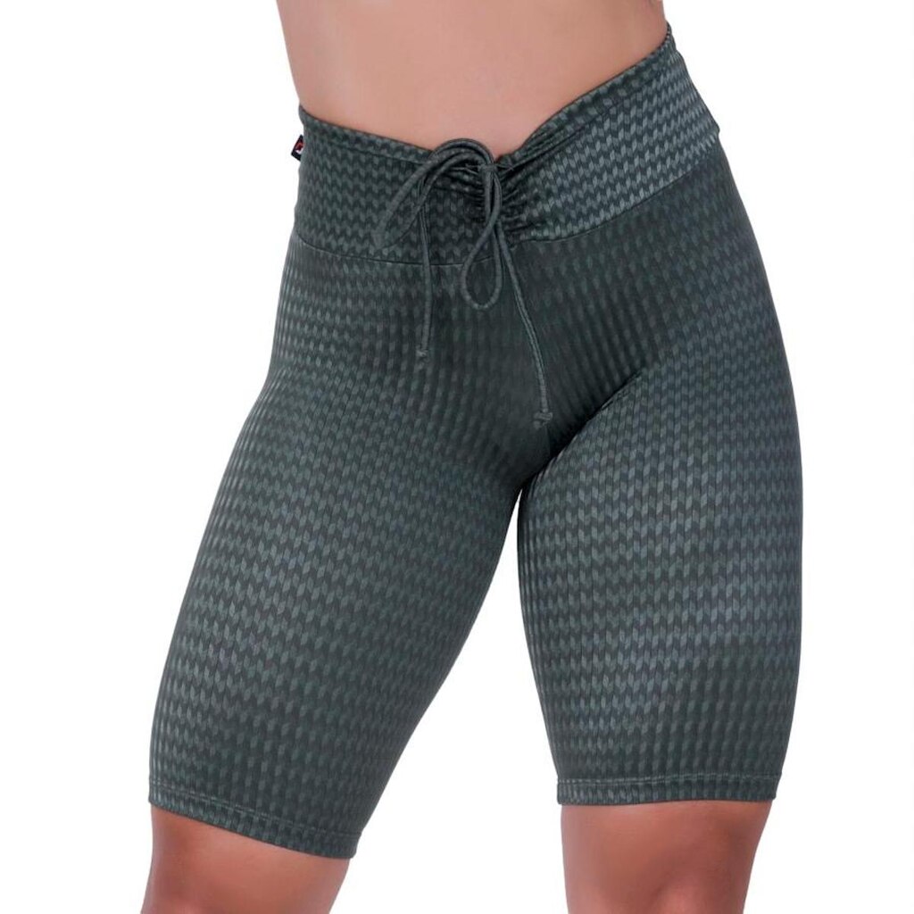 Bermuda fitness feminina cós franzido cirre texturizado