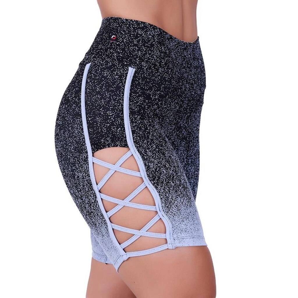 Bermuda Fitness Feminina Poliamida Degrade Tiras Trançadas na Lateral Orbis - Azul, M