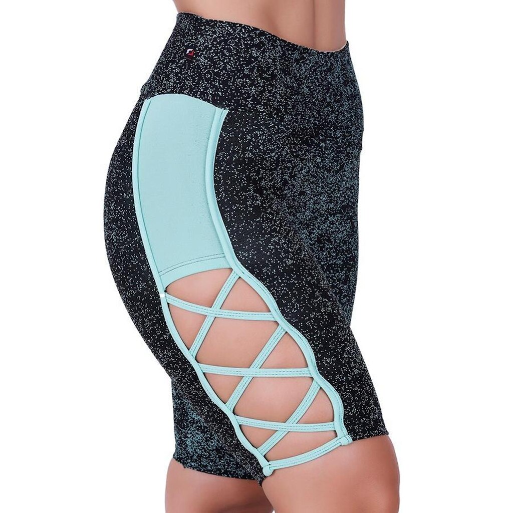 Bermuda Fitness Feminina Poliamida Degrade Tiras Trançadas na Lateral Orbis - Azul, M