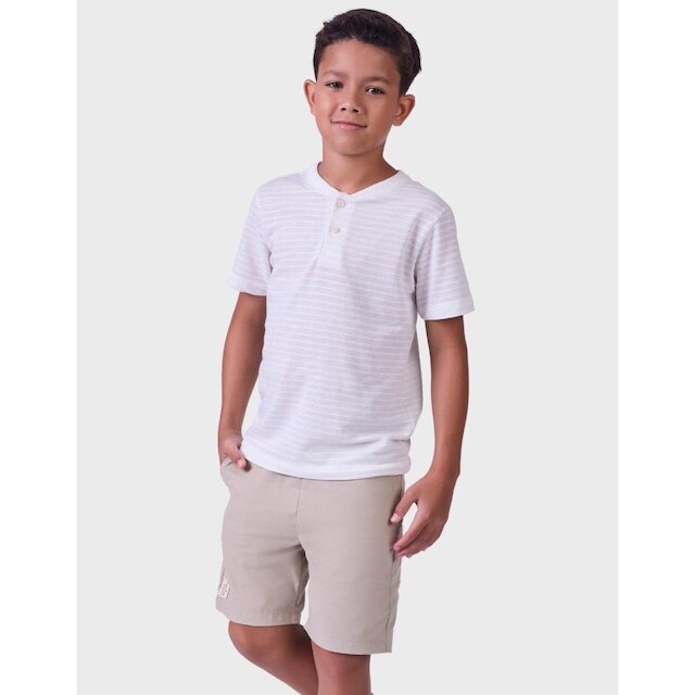 Bermuda Fresca Estilo Sarja Com Bolso Confortável Moda Caqui Verão Amarelo Menino 4 a 14