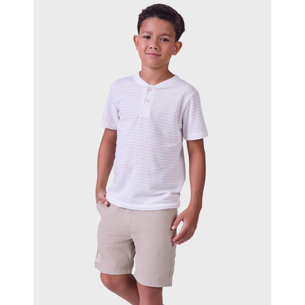 Bermuda Fresca Estilo Sarja Com Bolso Confortável Moda Caqui Verão Amarelo Menino 4 a 14