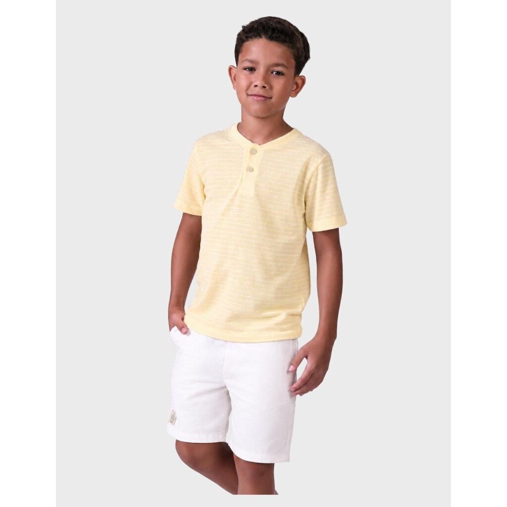 Bermuda Fresca Estilo Sarja Com Bolso Confortável Moda Caqui Verão Amarelo Menino 4 a 14
