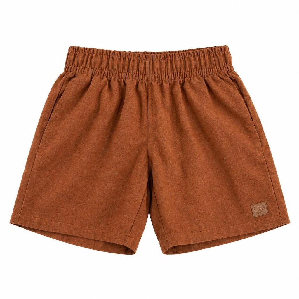 Bermuda Infantil Menino em Linho Marrom Ogochi