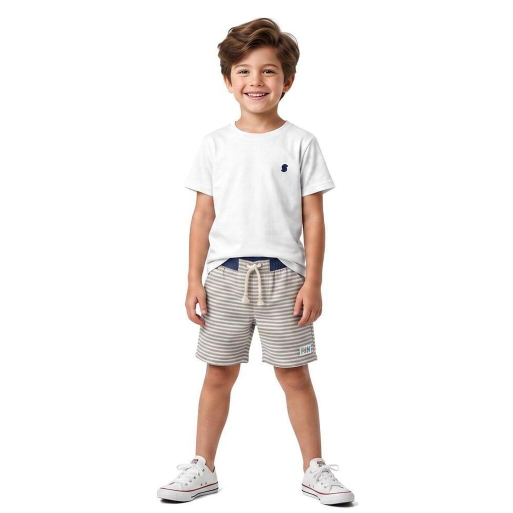 Bermuda Infantil Menino Viagem Divertida Off White Alphabeto
