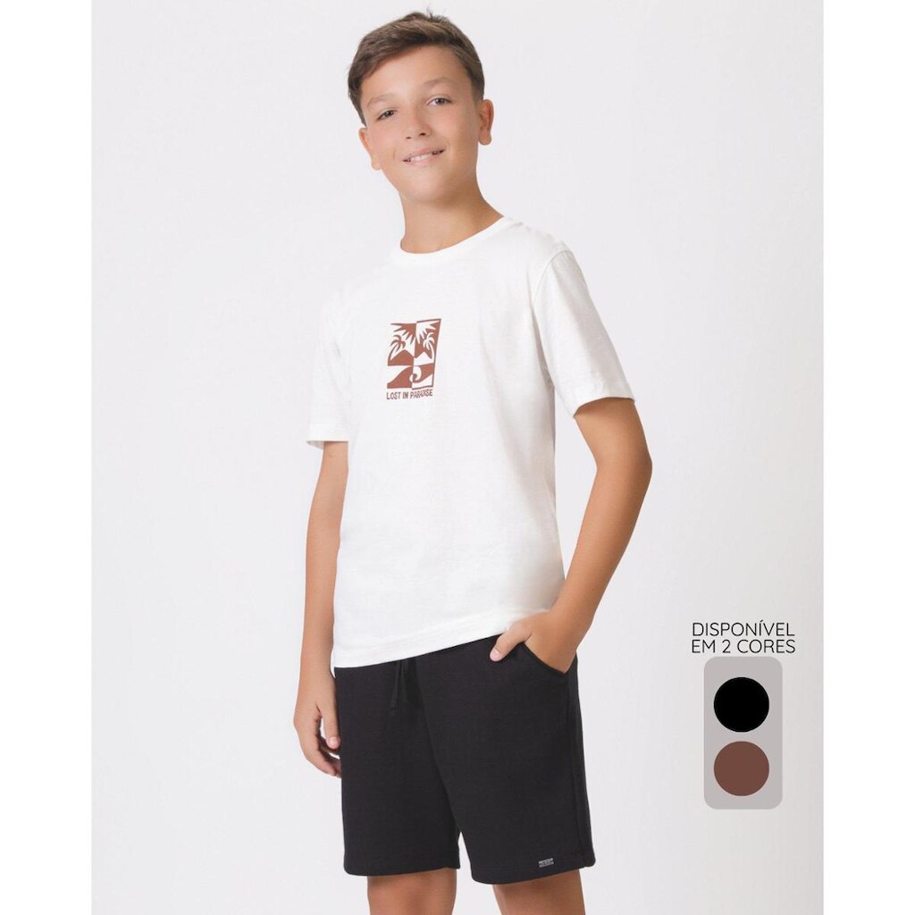 Bermuda infantil verão confortável leve moderna casual - Preto e Marrom - Masculino 12 a 18 anos