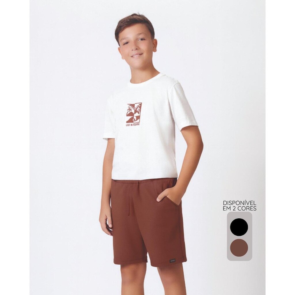 Bermuda infantil verão confortável leve moderna casual - Preto e Marrom - Masculino 12 a 18 anos