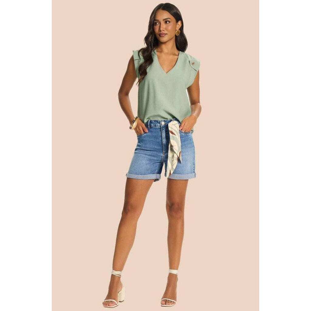 BERMUDA JEANS DOCE TRAMA COM LENÇO FEMININO REF:106562