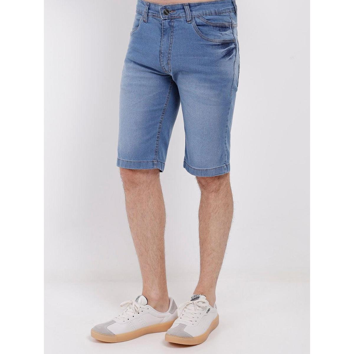 Bermuda Jeans Elétron Delavê Masculina - Azul Menor preço em Bermuda Jeans Elétron Delavê Masculina - Azul