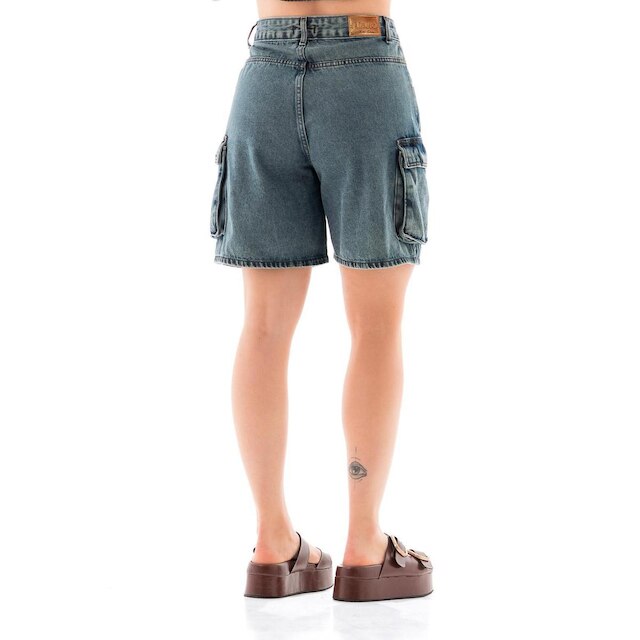 Bermuda Jeans Feminina Arauto Mom Cargo Brown