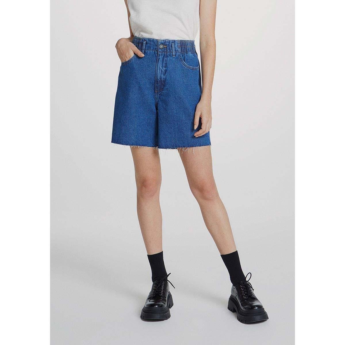 Bermuda Jeans Feminina Cintura Alta Com Elástico - HB9X1BSN4 - Azul Menor preço em Bermuda Jeans Feminina Cintura Alta Com Elástico - HB9X1BSN4 - Azul