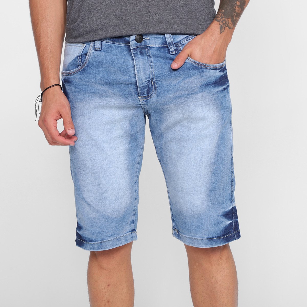 Bermuda Jeans Grifle Básica Masculina - Azul Claro Menor preço em Bermuda Jeans Grifle Básica Masculina - Azul Claro