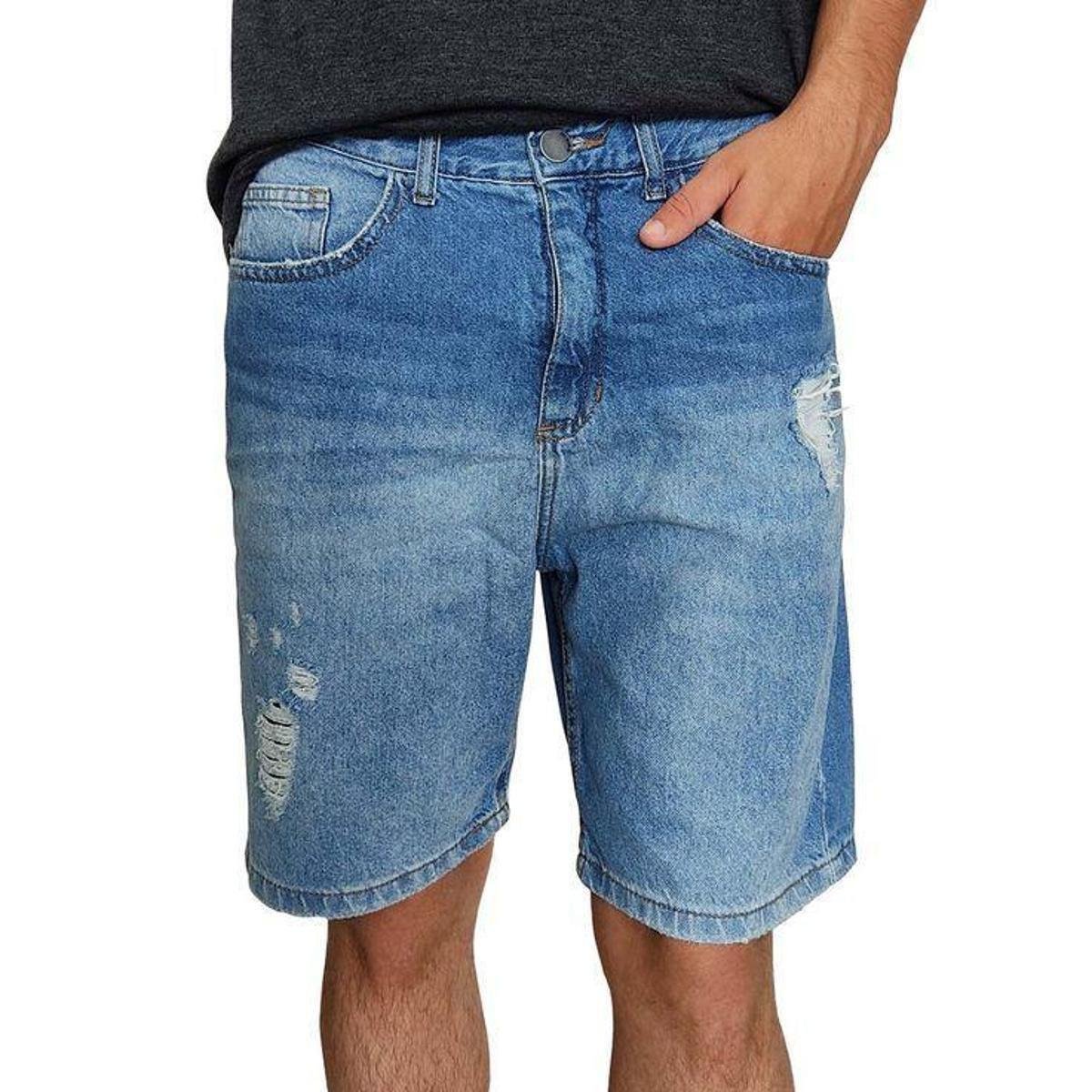 Bermuda Jeans Hering Masculina Destroyed Tradicional H4CM1ASN - 42 - Azul Claro - Azul Claro Menor preço em Bermuda Jeans Hering Masculina Destroyed Tradicional H4CM1ASN - 42 - Azul Claro - Azul Claro