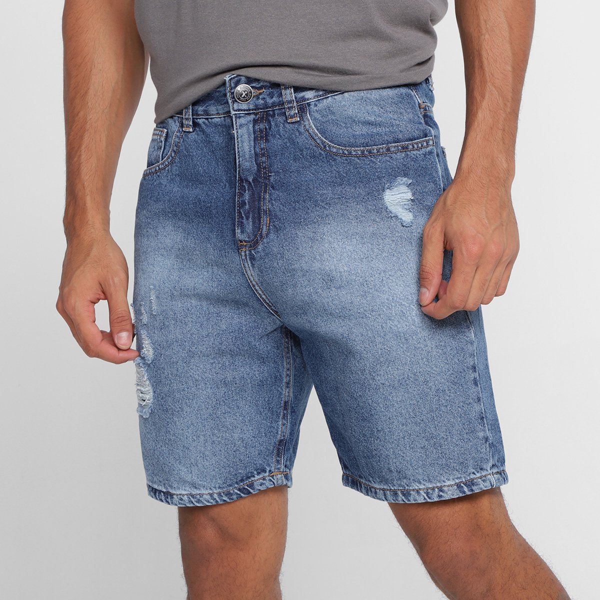 Bermuda Jeans Hering Puídos Masculina - Azul Claro Menor preço em Bermuda Jeans Hering Puídos Masculina - Azul Claro