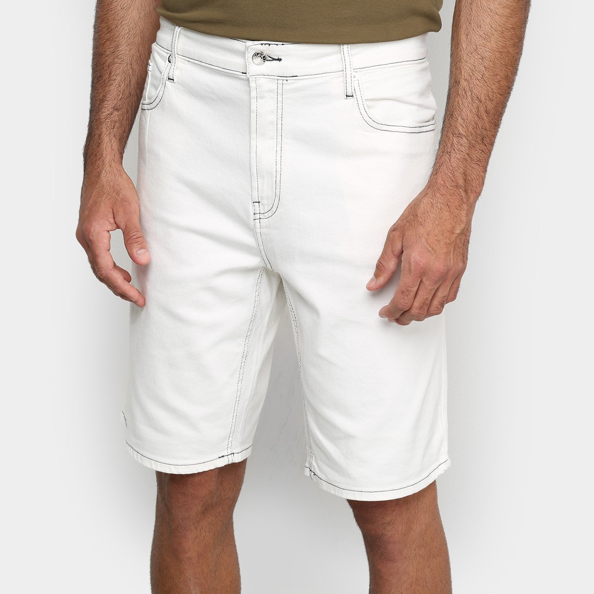 Bermuda Jeans Lacoste Live Masculina - Off White Menor preço em Bermuda Jeans Lacoste Live Masculina - Off White