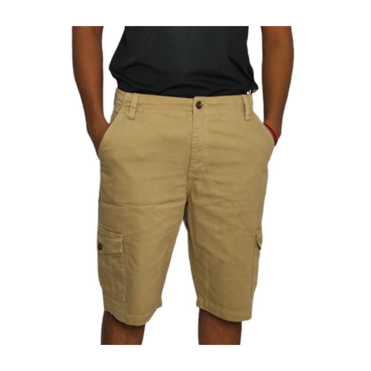 Bermuda Jeans Masculina Cargo Caki - Cáqui Menor preço em Bermuda Jeans Masculina Cargo Caki - Cáqui