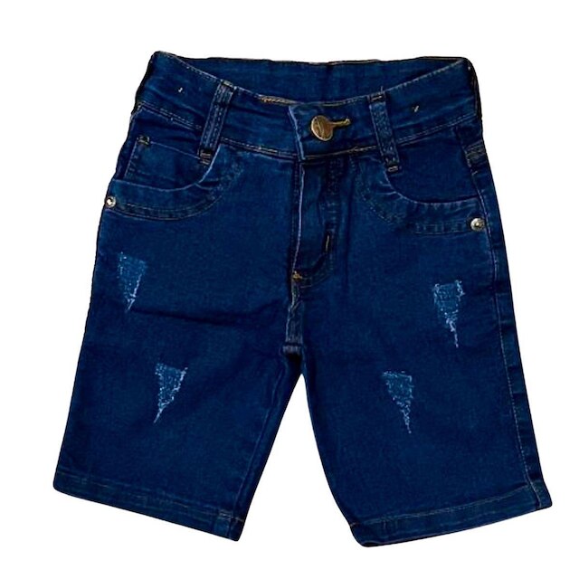 Bermuda Jeans Masculina infantil Com Puídos Escura Fashion Kids