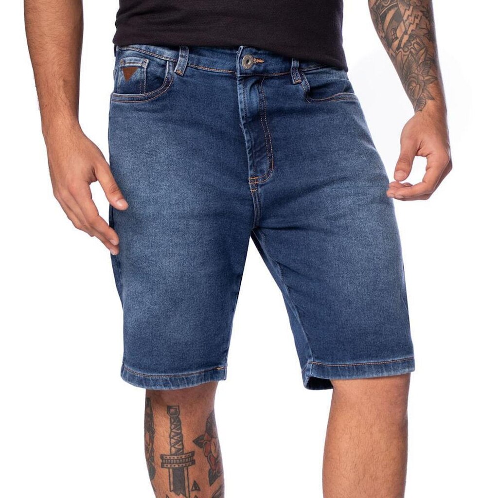 Bermuda Jeans Masculina Max Denim Reta Casual Azul