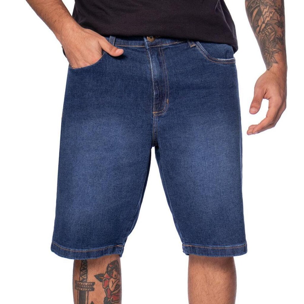 Bermuda Jeans Masculina Max Denim Reta Versátil Azul