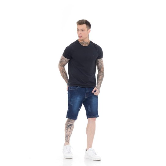 Bermuda Jeans Masculina Mega Premium Blue Dark